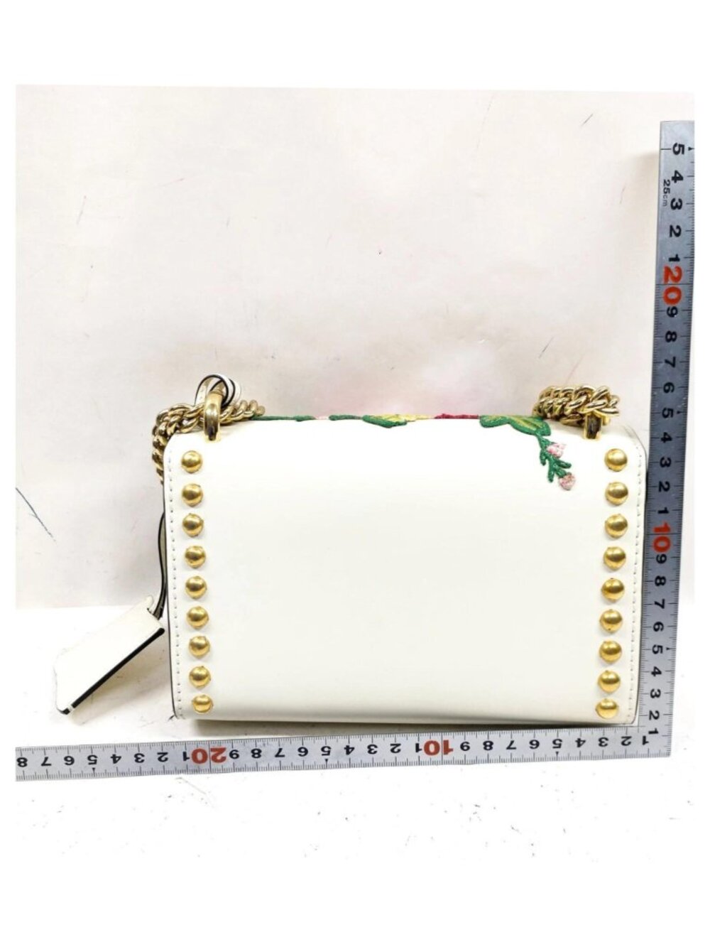 Authentic Gucci Padlock Embroidered Floral Studded White Leather Chain Crossbody - Picture 3 of 16